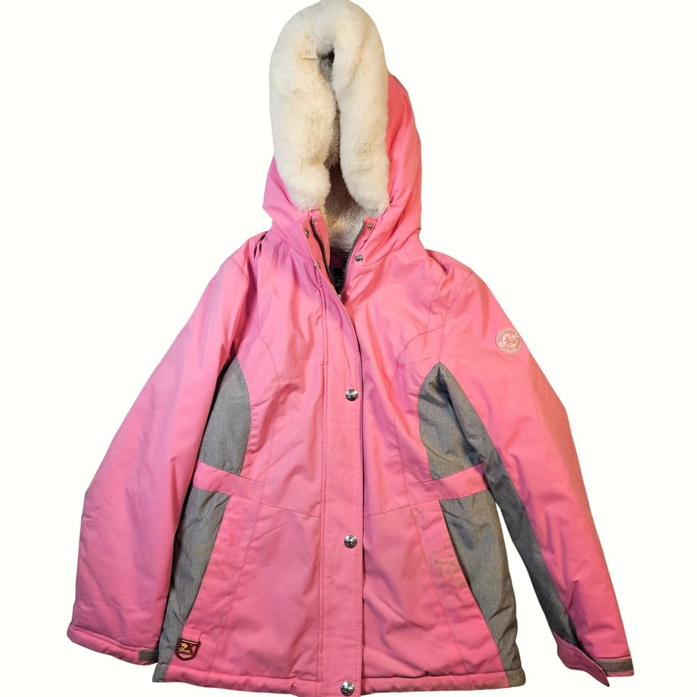 ZeroXposur Girls Pink Gray Winter Coat Faux Fur Hood Parka Size 14/16 L